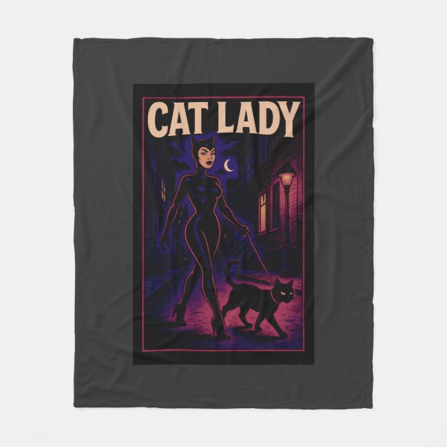Couverture Polaire Cat Lady -Cats Art Lover- City Night Comic Graphic (Devant)