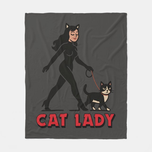 Couverture Polaire Cat Lady - Tuxedo Cats Lover - Comic Art Graphic (Devant)