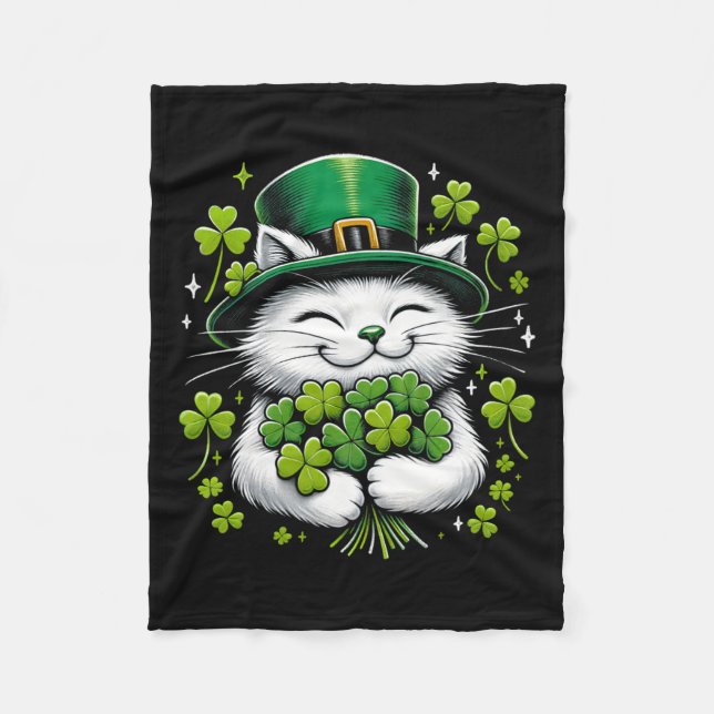 Couverture Polaire Cat Leprechaun Clover St. Patricks Day Femmes Fill (Devant)