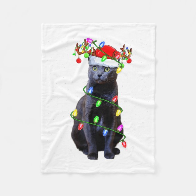 Couverture Polaire Cat Lover Xmas Lighting Santa Russian Blue Cat Chr (Devant)
