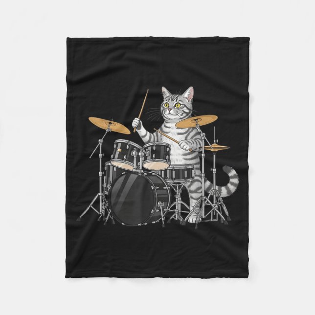 Couverture Polaire Cat Playing Drums Drumset Drumkit Drumming Drum Dr (Devant)