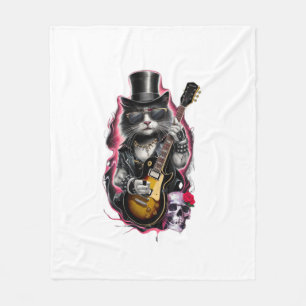 Couverture Polaire Cat Playing Guitar Rock & Roll 80s 90s Rock Band C
