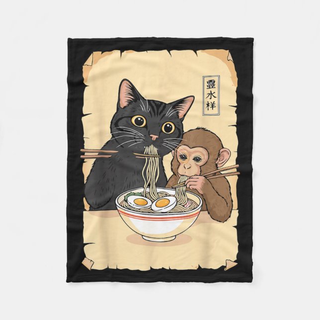 Couverture Polaire Cat Ramen Monkey Shirt Funny Cat Monkey Eating Ram (Devant)