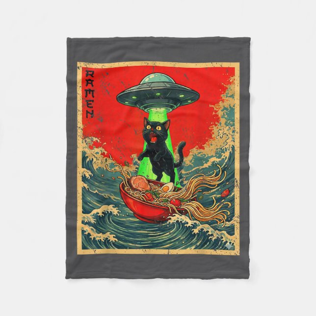 Couverture Polaire Cat Ramen Ufo Japanese Anime Graphic Tees Men Wome (Devant)