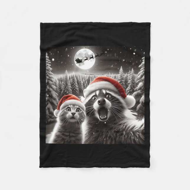 Couverture Polaire Cat Selfie Racoon Funny Santa Christmas Dog  (Devant)