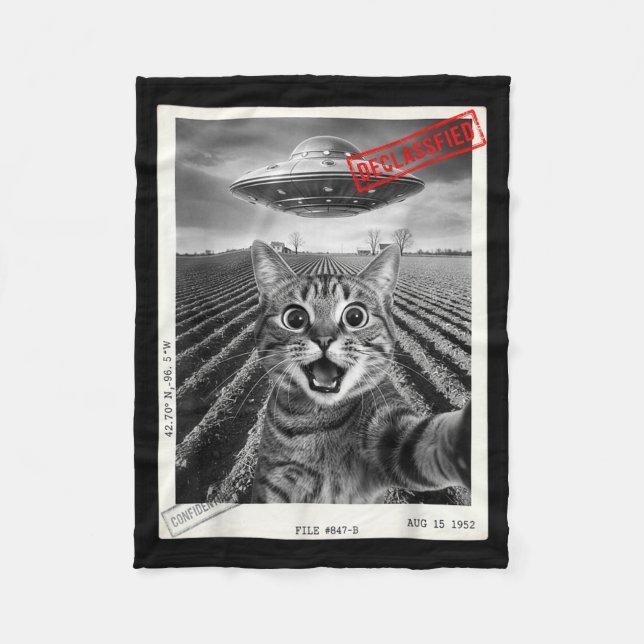 Couverture Polaire Cat Selfie Ufo Alien Funny Surprised Cat Meme Men  (Devant)