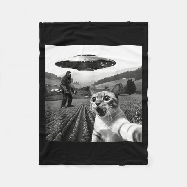 Couverture Polaire Cat Selfie With Alien Ufo Funny Cat Alien Bigfoot  (Devant)