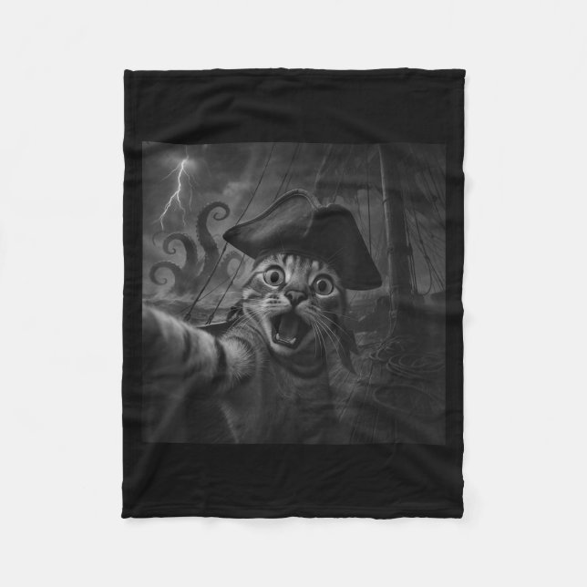 Couverture Polaire Cat Selfie With Kraken Octopus Funny Meme Men Wome (Devant)