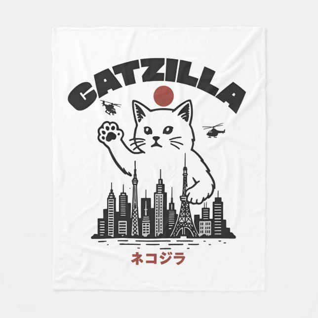 Couverture Polaire Catzilla - Drôle Chat Godzilla Parodie (Devant)