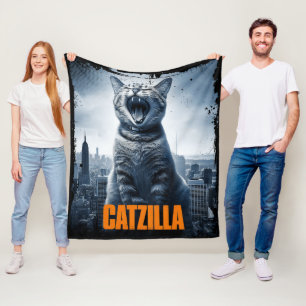 Couverture Polaire Catzilla Funny Chat Mème polaire Cat Blanche