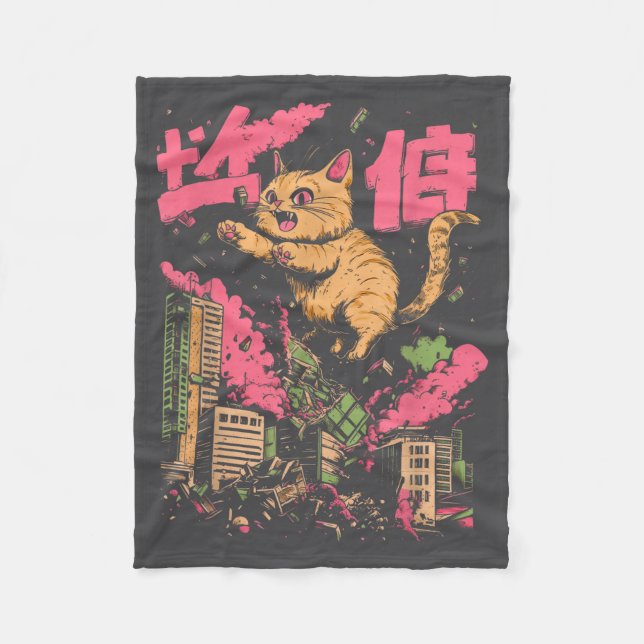 Couverture Polaire Catzilla Funny Giant Cat Monster Kaiju Japanese Ka (Devant)