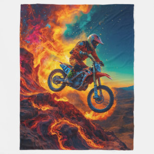 Couverture Polaire Cavalier de motocross échappant aux flammes