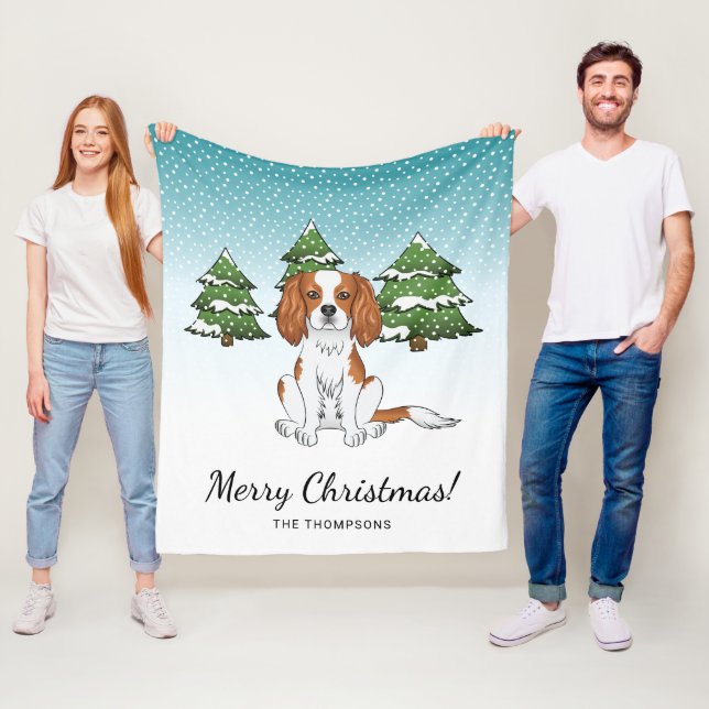 Couverture Polaire Cavalier King Charles Spaniel Blenheim en Hiver (En situation)