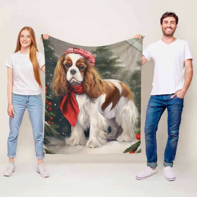 Couverture Polaire Cavalier King Charles Spaniel Chien Noël (En situation)