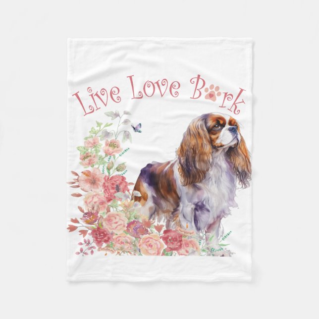 Couverture Polaire Cavalier King Charles Spaniel Maman Chien Floral (Devant)