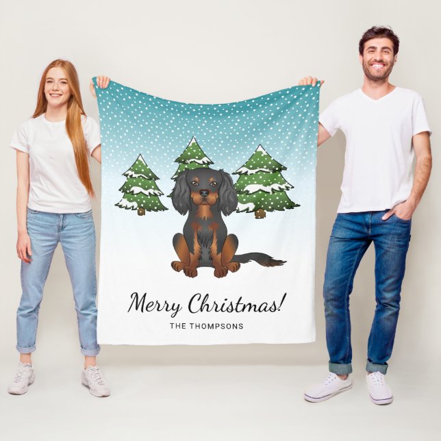 Couverture Polaire Cavalier King Charles Spaniel noir et feu en hiver (En situation)