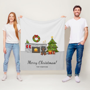 Couverture Polaire Cavalier noir et fauve dans une salle de Noël avec