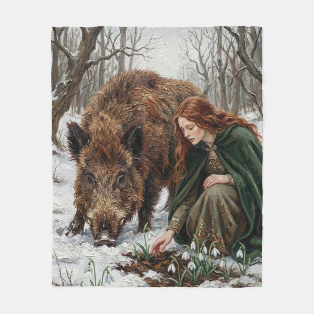 Couverture Polaire Celtic Goddess & Wild Boar (Devant)