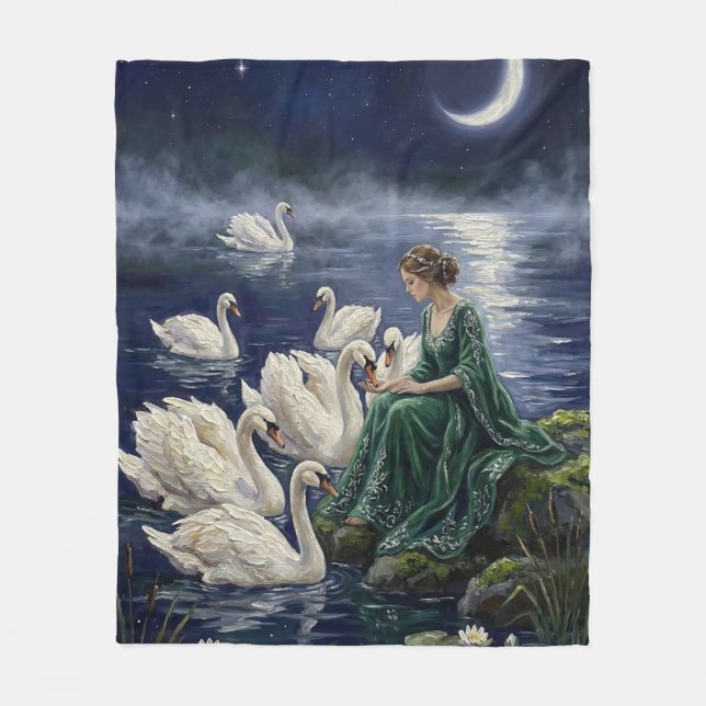 Couverture Polaire Celtic Swans Moonlit Lake Night Fantasy Art (Devant)