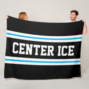 Couverture Polaire CENTRE DE LA GLACE Bleu Azur Noir Blanc Bandes de 