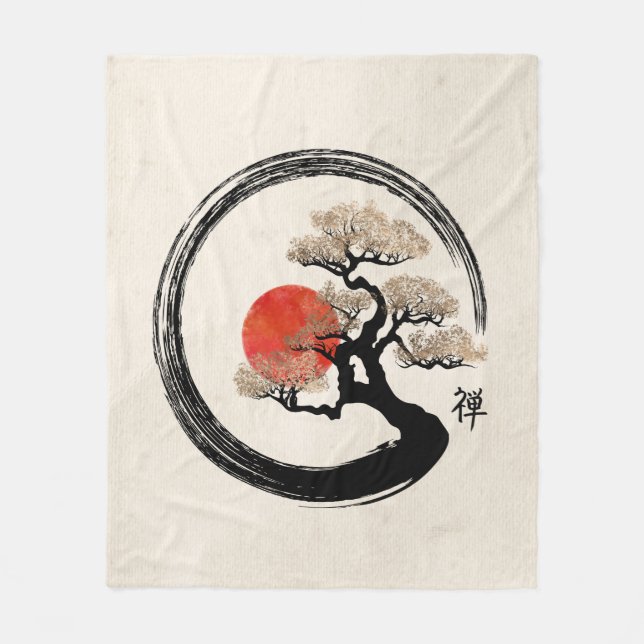 Couverture Polaire Cercle d'Enso et arbre de bonsaïs sur la toile (Devant)