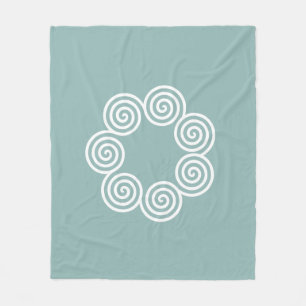 Couverture Polaire Cercles spirals abstraits en bleu argenté et blanc