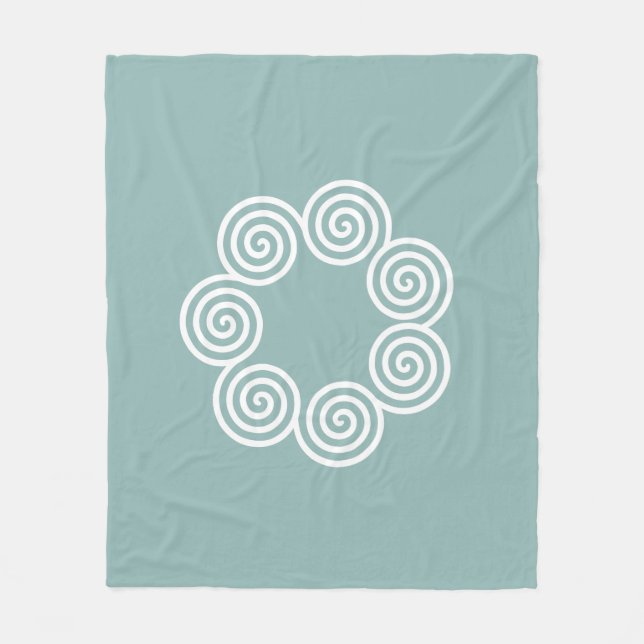 Couverture Polaire Cercles spirals abstraits en bleu argenté et blanc (Devant)