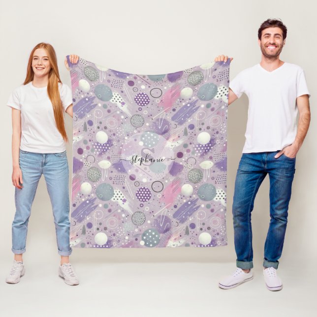 Couverture Polaire Cercles violets Abstraits avec accents de bandes d (En situation)