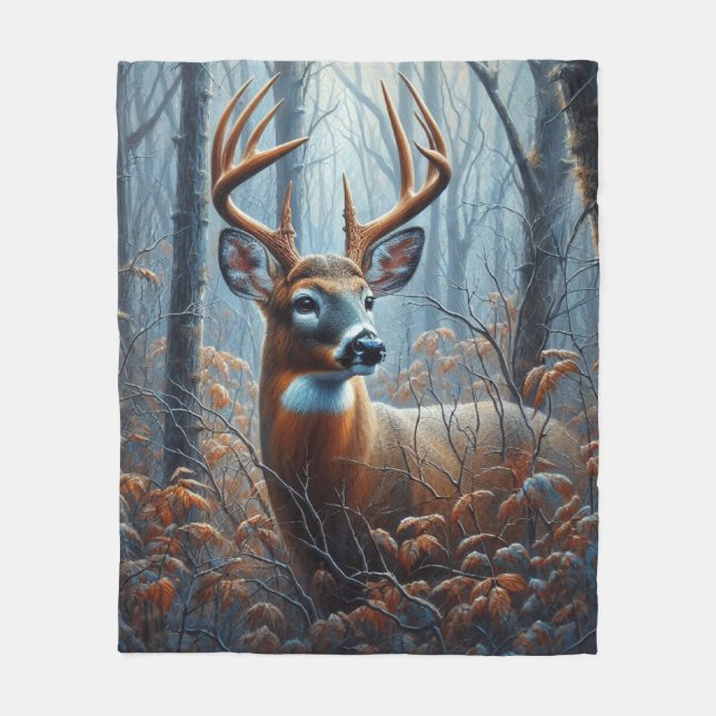 Couverture Polaire Cerf à queue blanche debout dans la forêt (Devant)