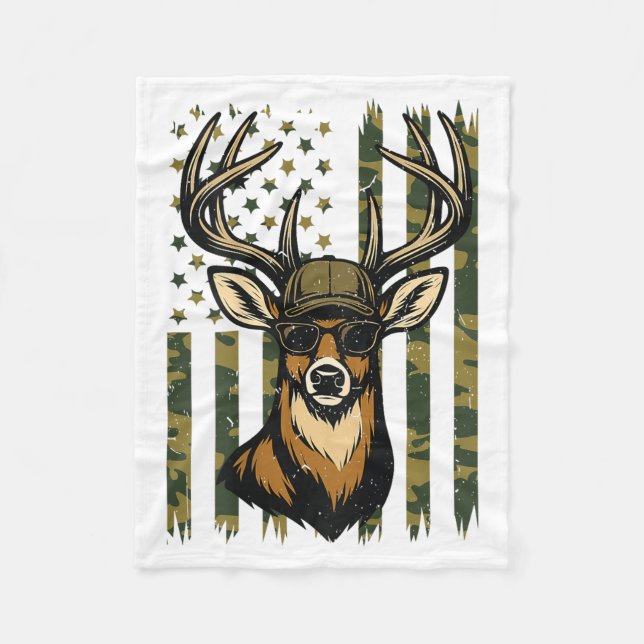 Couverture Polaire Cerf à queue blanche jeunesse garçon chasse camouf (Devant)
