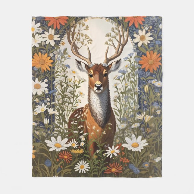 Couverture Polaire Cerf au milieu de la marguerite (Devant)