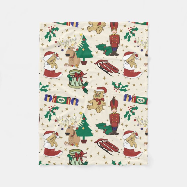 Couverture Polaire Cerf de Noël, ours, chat et Casse-noix (Devant)