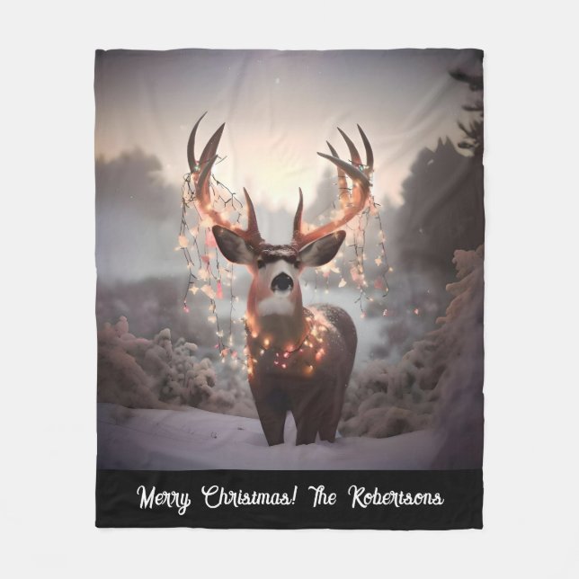 Couverture Polaire Cerf et lumières de Noël (Devant)