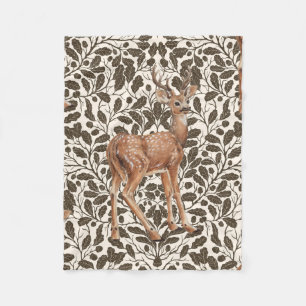 Couverture Polaire Cerf sur le motif damassé de chêne décoratif en ma