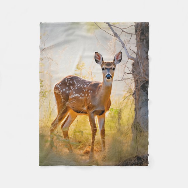 Couverture Polaire Cerfs Élégants dans la Forêt Dessin Naturel (Devant)