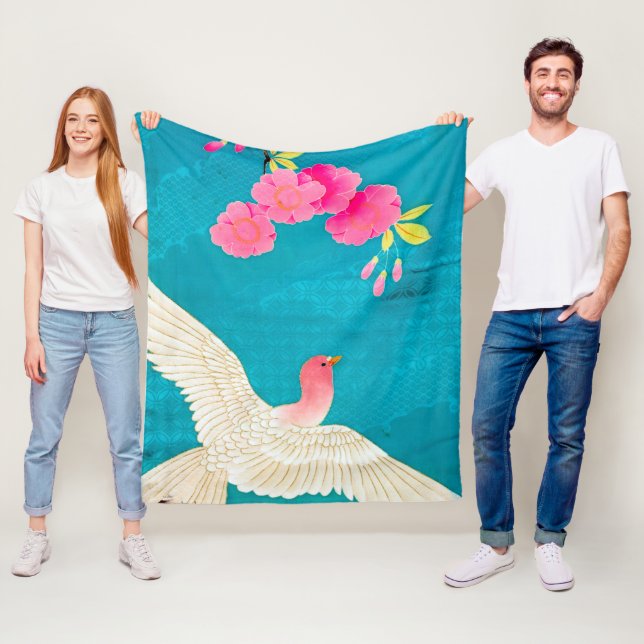 Couverture Polaire Cerise en fleurs et colombe (En situation)