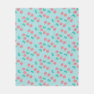 Couverture Polaire Cerises Aquarelle Peinte à la Main Rose Turquoise