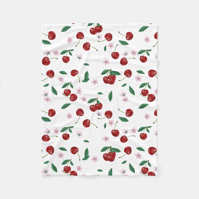Couverture Polaire Cerises rouges botaniques Verdure & Fleurs de ceri (Devant)