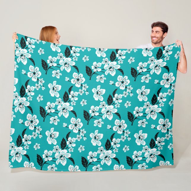 COUVERTURE POLAIRE CERISIER EN FLEURS - SAKURA (TEAL) (En situation)