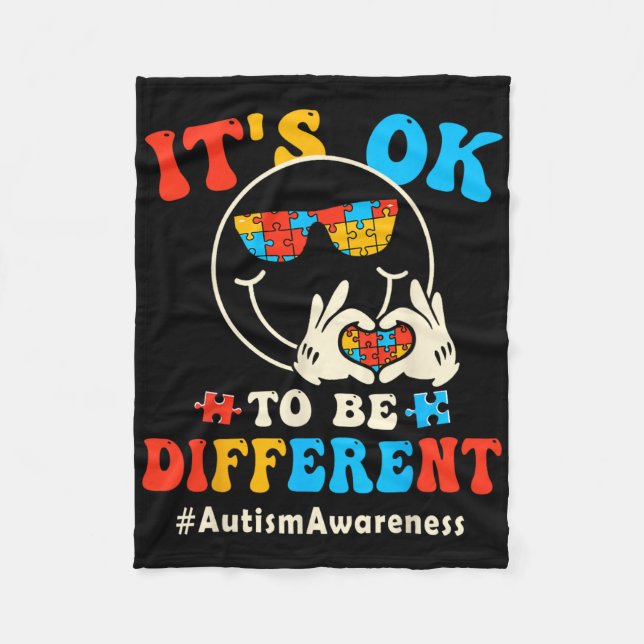 Couverture Polaire C'est Ok Pour Différent Autisme Groovy Sourire Vis (Devant)