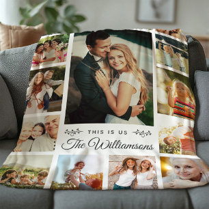 Couverture Polaire C'EST US Custom Family Name Photo Collage Modern