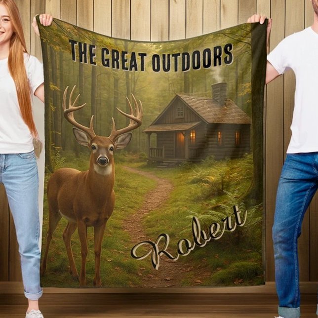 Couverture Polaire Chalet de chasse rustique pour cerfs - Nom de sign (Créateur téléchargé)