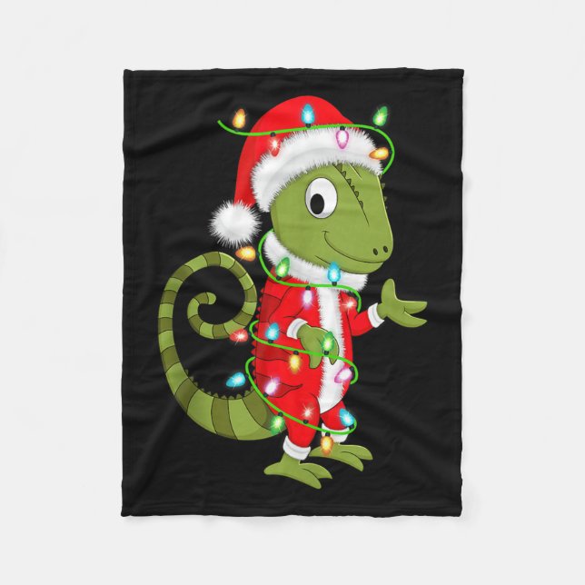 Couverture Polaire Chameleon Christmas Lights Santa Costume Cute Anim (Devant)