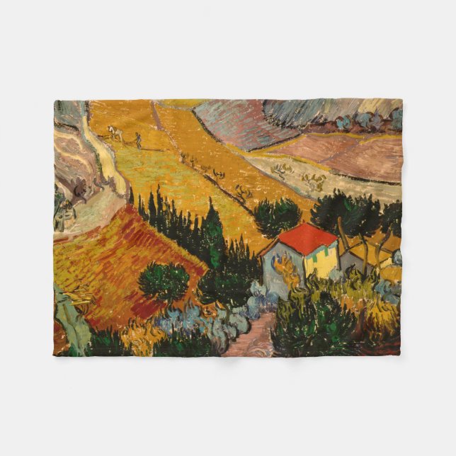 Couverture Polaire Champ avec laboureur par Van Gogh Plaid en polaire (Devant (Horizontal))