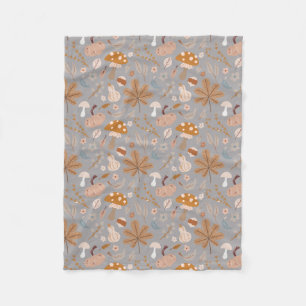 Couverture Polaire Champ Citrouille d'automne avec feuilles et champi