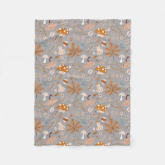 Couverture Polaire Champ Citrouille d'automne avec feuilles et champi