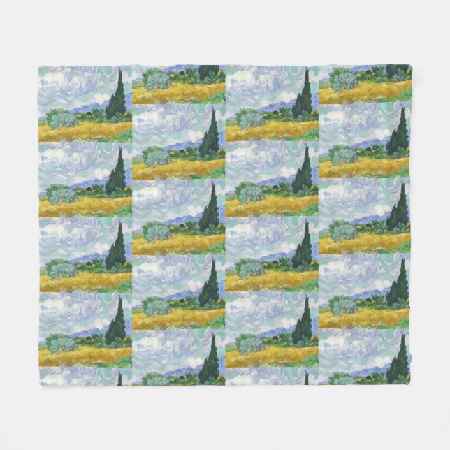 Couverture Polaire Champ de blé de Van Gogh avec Cyprès Art (Devant (Horizontal))