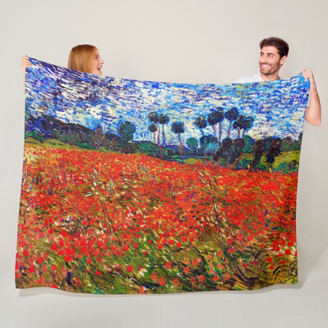 Couverture Polaire Champ de coquelicots, Van Gogh (En situation)