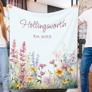 Couverture Polaire Champ Fleur sauvage aquarelle personnalisé