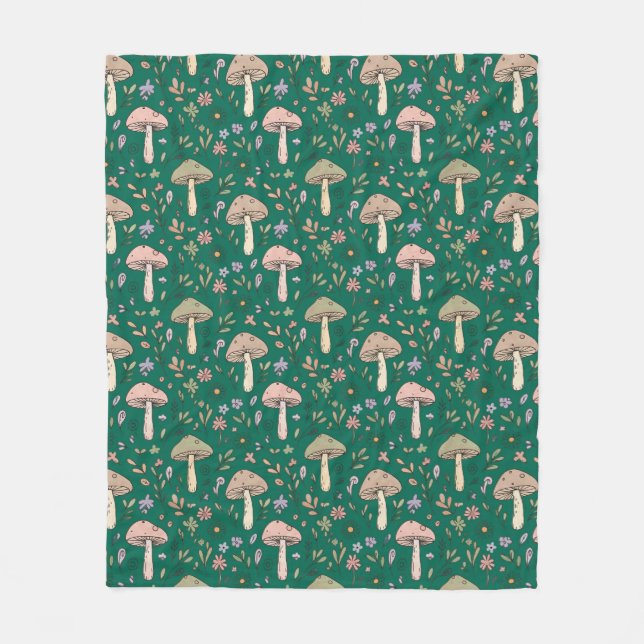Couverture Polaire Champignons Émeraude Profond Vibrant Vert Foncé Co (Devant)